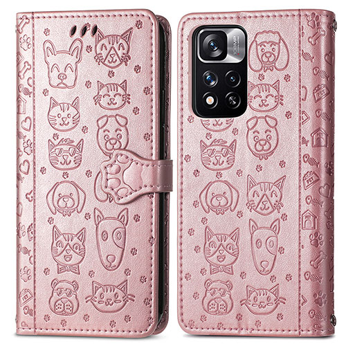 Leather Case Stands Fashionable Pattern Flip Cover Holder S03D for Xiaomi Poco X4 NFC Rose Gold