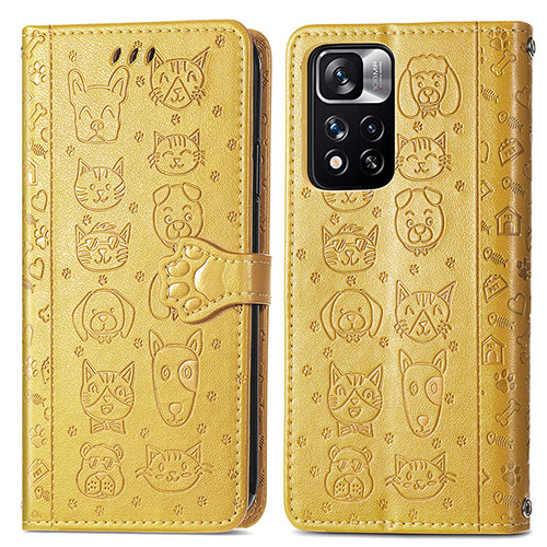 Leather Case Stands Fashionable Pattern Flip Cover Holder S03D for Xiaomi Poco X4 NFC Yellow