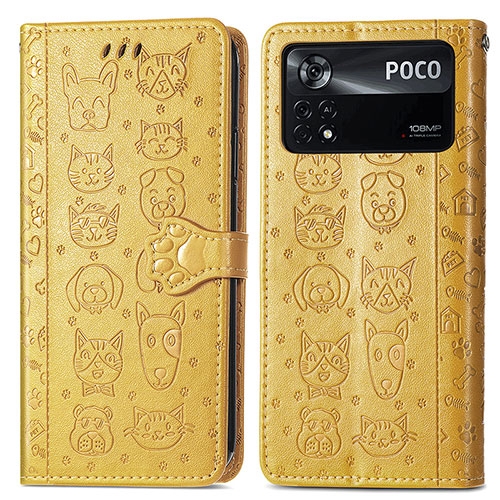 Leather Case Stands Fashionable Pattern Flip Cover Holder S03D for Xiaomi Poco X4 Pro 5G Yellow