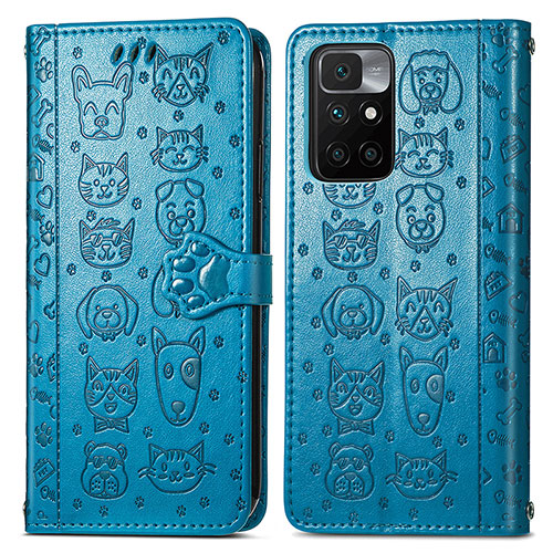 Leather Case Stands Fashionable Pattern Flip Cover Holder S03D for Xiaomi Redmi 10 (2022) Blue