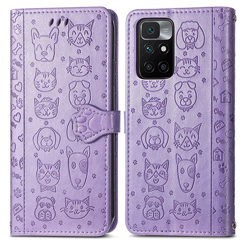 Leather Case Stands Fashionable Pattern Flip Cover Holder S03D for Xiaomi Redmi 10 (2022) Purple