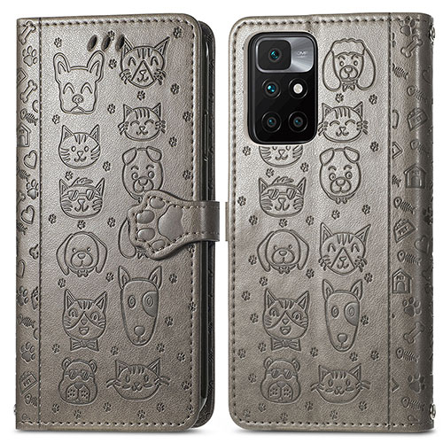 Leather Case Stands Fashionable Pattern Flip Cover Holder S03D for Xiaomi Redmi 10 4G Gray