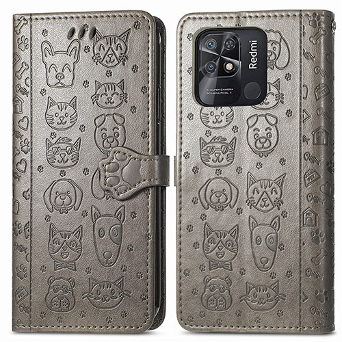 Leather Case Stands Fashionable Pattern Flip Cover Holder S03D for Xiaomi Redmi 10 Power Gray