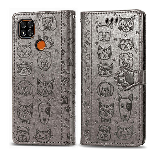 Leather Case Stands Fashionable Pattern Flip Cover Holder S03D for Xiaomi Redmi 10A 4G Gray