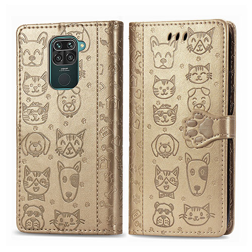 Leather Case Stands Fashionable Pattern Flip Cover Holder S03D for Xiaomi Redmi 10X 4G Gold