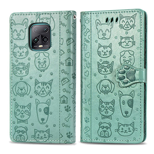 Leather Case Stands Fashionable Pattern Flip Cover Holder S03D for Xiaomi Redmi 10X Pro 5G Green