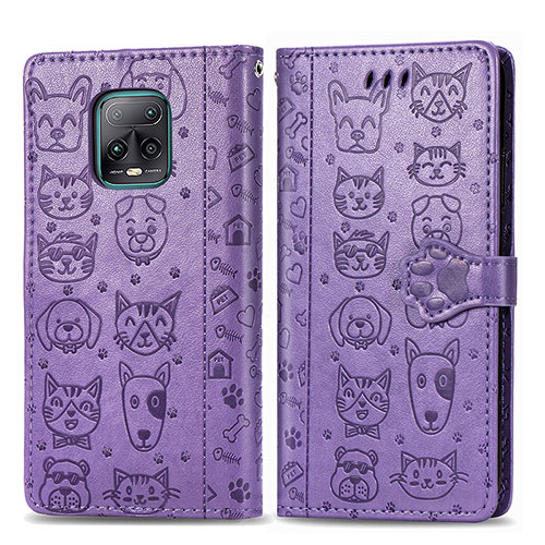 Leather Case Stands Fashionable Pattern Flip Cover Holder S03D for Xiaomi Redmi 10X Pro 5G Purple