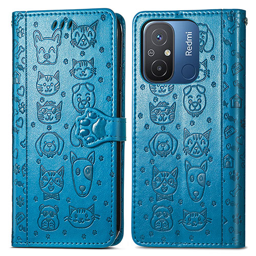 Leather Case Stands Fashionable Pattern Flip Cover Holder S03D for Xiaomi Redmi 11A 4G Blue