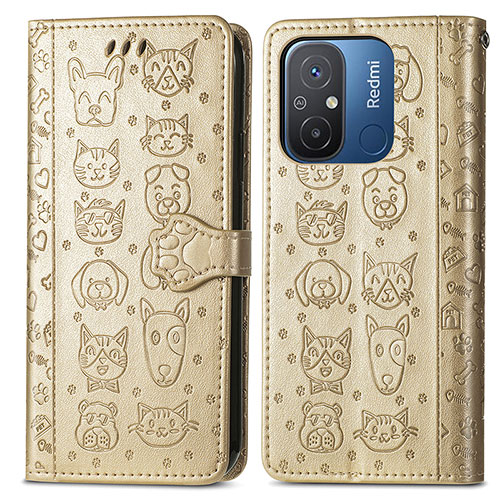 Leather Case Stands Fashionable Pattern Flip Cover Holder S03D for Xiaomi Redmi 11A 4G Gold