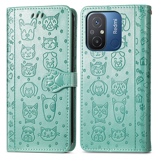 Leather Case Stands Fashionable Pattern Flip Cover Holder S03D for Xiaomi Redmi 11A 4G Green
