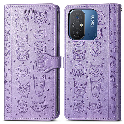 Leather Case Stands Fashionable Pattern Flip Cover Holder S03D for Xiaomi Redmi 12C 4G Purple