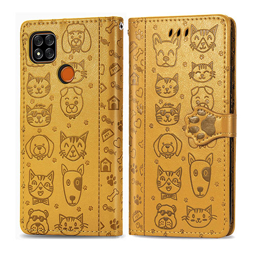 Leather Case Stands Fashionable Pattern Flip Cover Holder S03D for Xiaomi Redmi 9 Activ Yellow