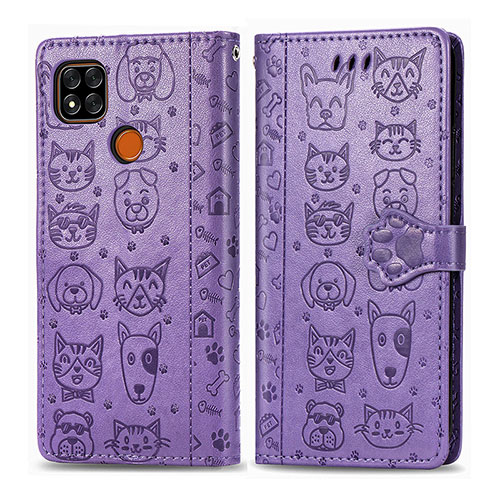 Leather Case Stands Fashionable Pattern Flip Cover Holder S03D for Xiaomi Redmi 9 India Purple