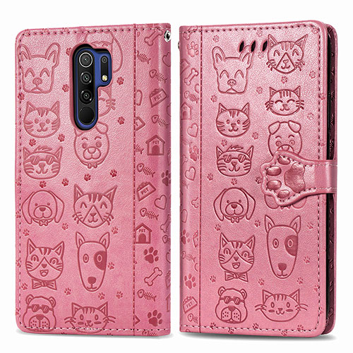 Leather Case Stands Fashionable Pattern Flip Cover Holder S03D for Xiaomi Redmi 9 Pink