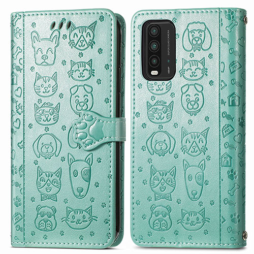 Leather Case Stands Fashionable Pattern Flip Cover Holder S03D for Xiaomi Redmi 9 Power Green