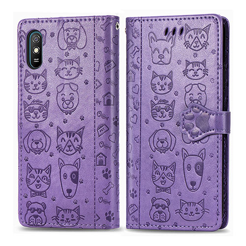 Leather Case Stands Fashionable Pattern Flip Cover Holder S03D for Xiaomi Redmi 9AT Purple