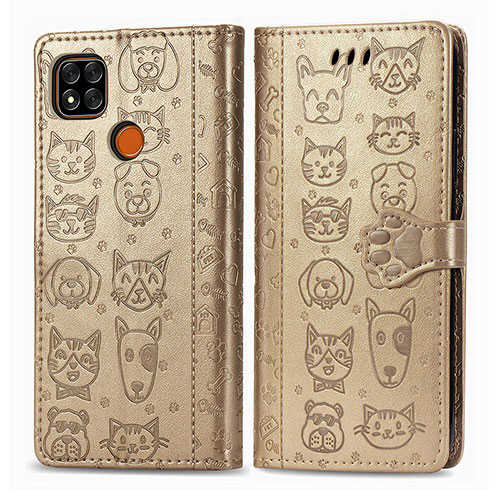 Leather Case Stands Fashionable Pattern Flip Cover Holder S03D for Xiaomi Redmi 9C Gold