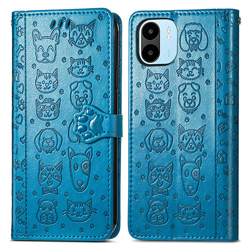 Leather Case Stands Fashionable Pattern Flip Cover Holder S03D for Xiaomi Redmi A2 Blue