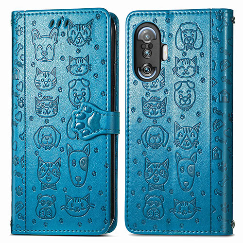 Leather Case Stands Fashionable Pattern Flip Cover Holder S03D for Xiaomi Redmi K40 Gaming 5G Blue