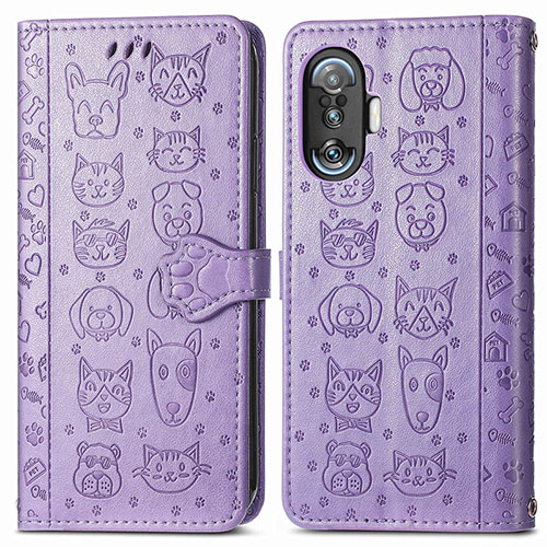 Leather Case Stands Fashionable Pattern Flip Cover Holder S03D for Xiaomi Redmi K40 Gaming 5G Purple