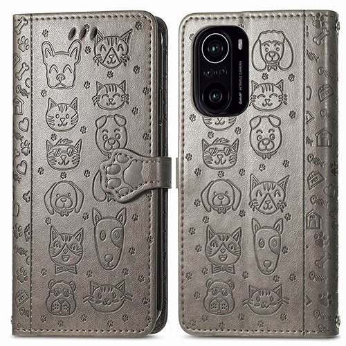 Leather Case Stands Fashionable Pattern Flip Cover Holder S03D for Xiaomi Redmi K40 Pro+ Plus 5G Gray