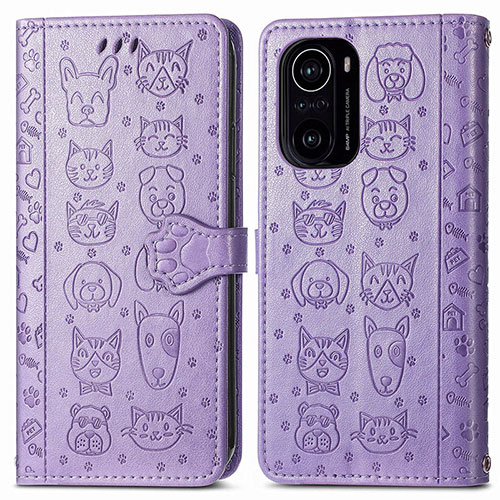 Leather Case Stands Fashionable Pattern Flip Cover Holder S03D for Xiaomi Redmi K40 Pro+ Plus 5G Purple