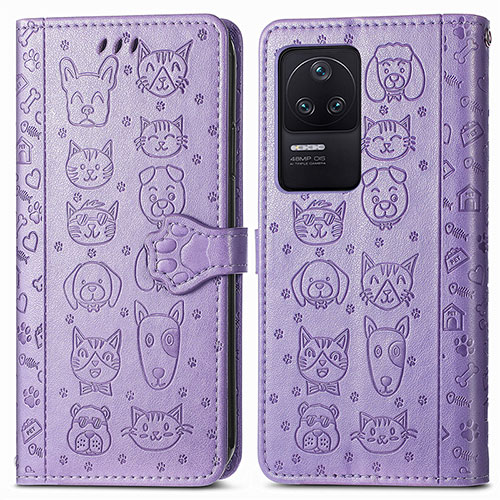 Leather Case Stands Fashionable Pattern Flip Cover Holder S03D for Xiaomi Redmi K40S 5G Purple