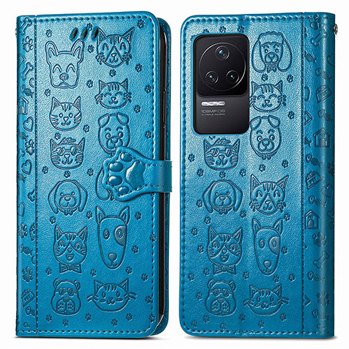 Leather Case Stands Fashionable Pattern Flip Cover Holder S03D for Xiaomi Redmi K50 5G Blue