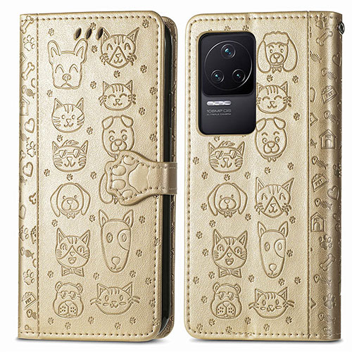 Leather Case Stands Fashionable Pattern Flip Cover Holder S03D for Xiaomi Redmi K50 5G Gold