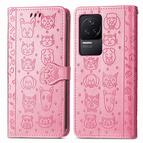 Leather Case Stands Fashionable Pattern Flip Cover Holder S03D for Xiaomi Redmi K50 5G Pink