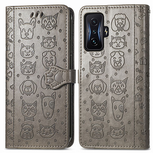 Leather Case Stands Fashionable Pattern Flip Cover Holder S03D for Xiaomi Redmi K50 Gaming AMG F1 5G Gray