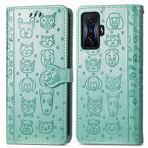 Leather Case Stands Fashionable Pattern Flip Cover Holder S03D for Xiaomi Redmi K50 Gaming AMG F1 5G Green