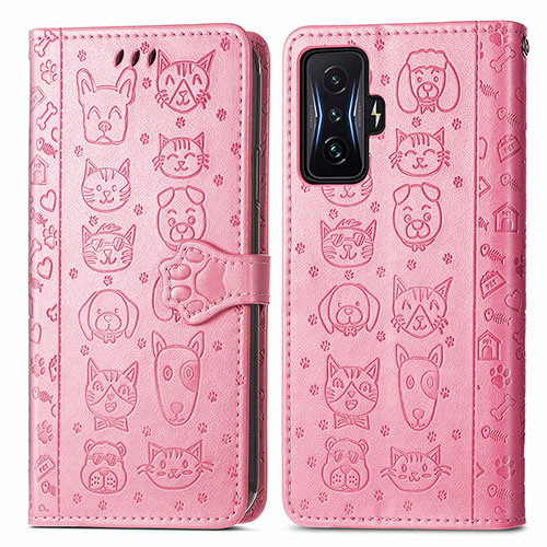 Leather Case Stands Fashionable Pattern Flip Cover Holder S03D for Xiaomi Redmi K50 Gaming AMG F1 5G Pink