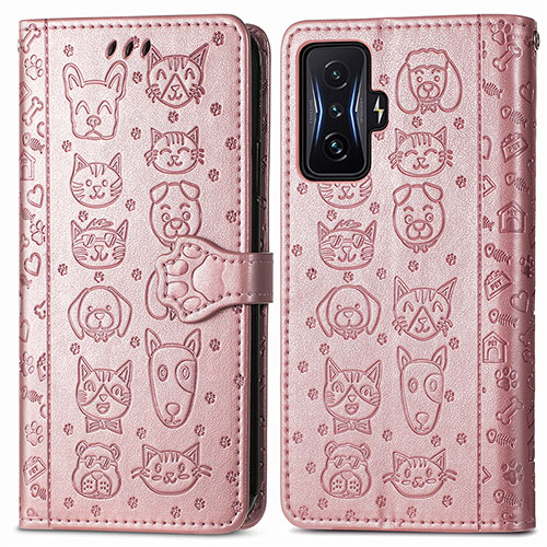 Leather Case Stands Fashionable Pattern Flip Cover Holder S03D for Xiaomi Redmi K50 Gaming AMG F1 5G Rose Gold