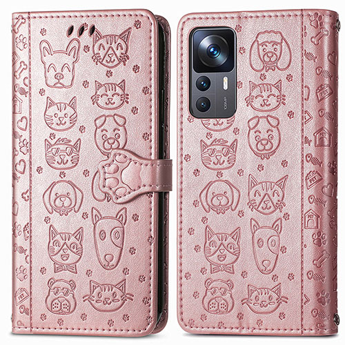 Leather Case Stands Fashionable Pattern Flip Cover Holder S03D for Xiaomi Redmi K50 Ultra 5G Rose Gold