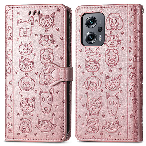 Leather Case Stands Fashionable Pattern Flip Cover Holder S03D for Xiaomi Redmi K50i 5G Rose Gold