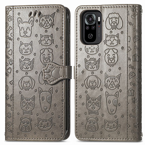 Leather Case Stands Fashionable Pattern Flip Cover Holder S03D for Xiaomi Redmi Note 10 4G Gray