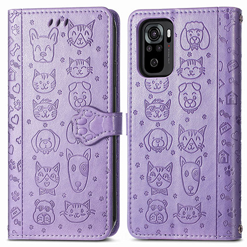 Leather Case Stands Fashionable Pattern Flip Cover Holder S03D for Xiaomi Redmi Note 10 4G Purple