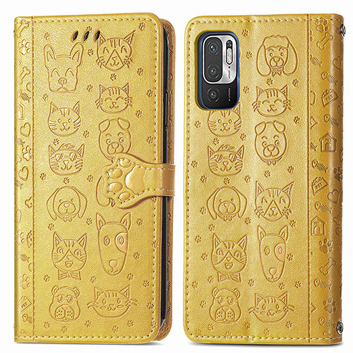 Leather Case Stands Fashionable Pattern Flip Cover Holder S03D for Xiaomi Redmi Note 10 JE 5G Yellow