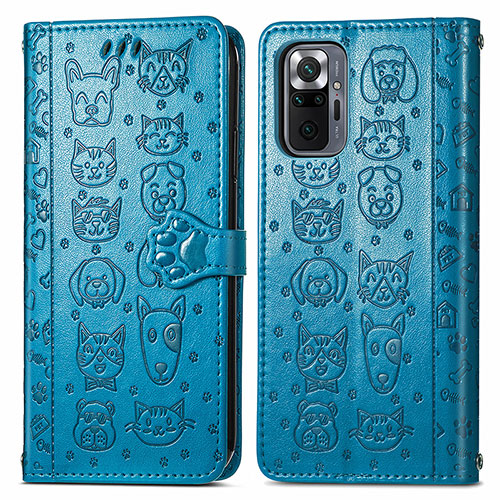 Leather Case Stands Fashionable Pattern Flip Cover Holder S03D for Xiaomi Redmi Note 10 Pro 4G Blue