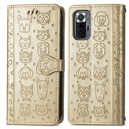 Leather Case Stands Fashionable Pattern Flip Cover Holder S03D for Xiaomi Redmi Note 10 Pro 4G Gold