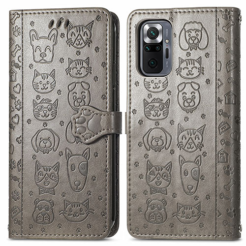 Leather Case Stands Fashionable Pattern Flip Cover Holder S03D for Xiaomi Redmi Note 10 Pro 4G Gray