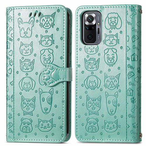 Leather Case Stands Fashionable Pattern Flip Cover Holder S03D for Xiaomi Redmi Note 10 Pro 4G Green