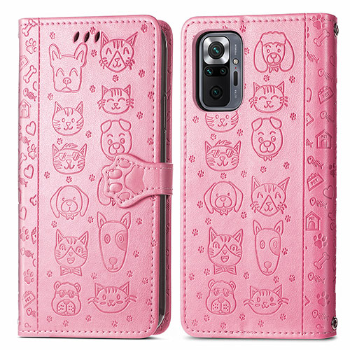 Leather Case Stands Fashionable Pattern Flip Cover Holder S03D for Xiaomi Redmi Note 10 Pro 4G Pink