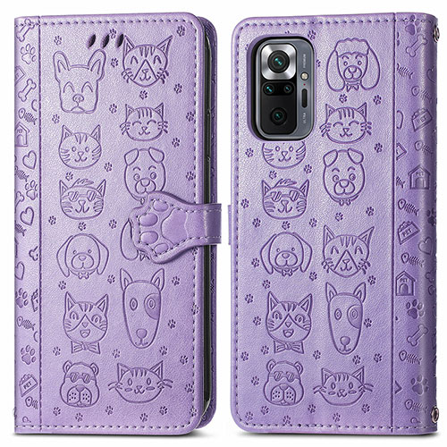 Leather Case Stands Fashionable Pattern Flip Cover Holder S03D for Xiaomi Redmi Note 10 Pro 4G Purple