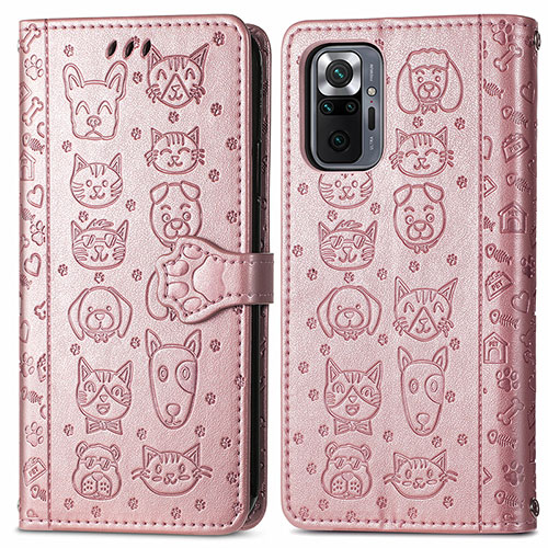 Leather Case Stands Fashionable Pattern Flip Cover Holder S03D for Xiaomi Redmi Note 10 Pro 4G Rose Gold