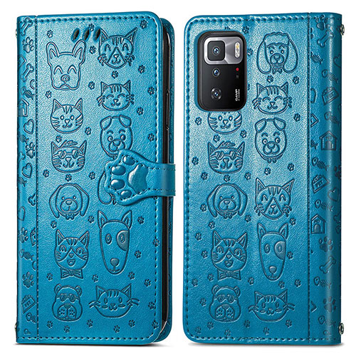 Leather Case Stands Fashionable Pattern Flip Cover Holder S03D for Xiaomi Redmi Note 10 Pro 5G Blue