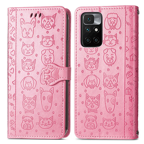 Leather Case Stands Fashionable Pattern Flip Cover Holder S03D for Xiaomi Redmi Note 11 4G (2021) Pink