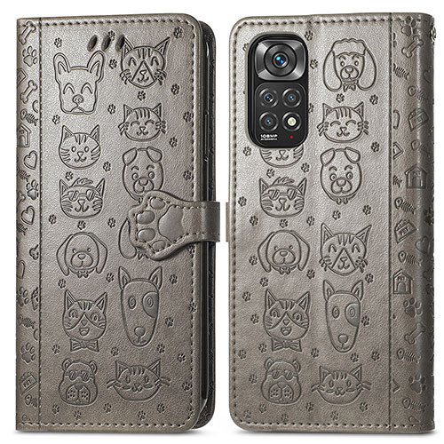 Leather Case Stands Fashionable Pattern Flip Cover Holder S03D for Xiaomi Redmi Note 11 4G (2022) Gray