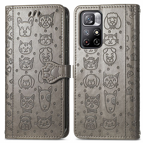 Leather Case Stands Fashionable Pattern Flip Cover Holder S03D for Xiaomi Redmi Note 11 5G Gray